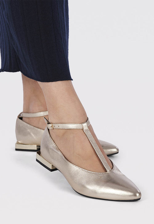 Bailarinas doradas de piel con tiras para mujer ratho  