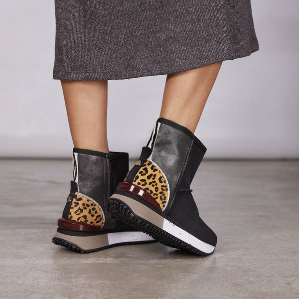 Dunoon women's black shearling boot-style sneakers with details