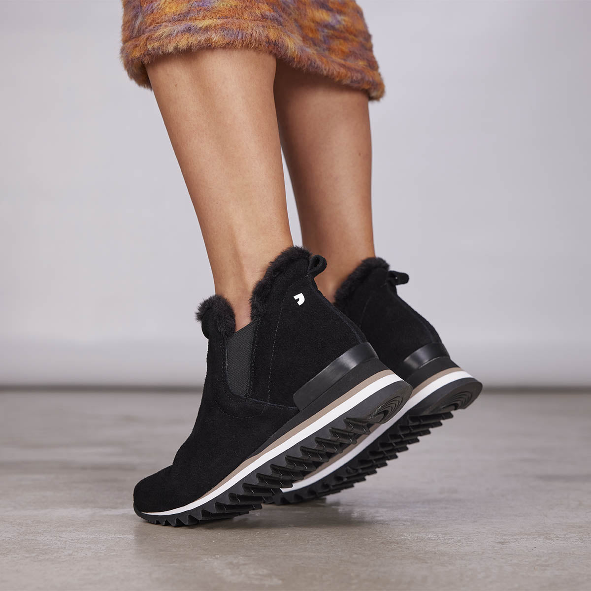 Black sneakers ankle boots slip style with mini wedge for woman ECKERO
