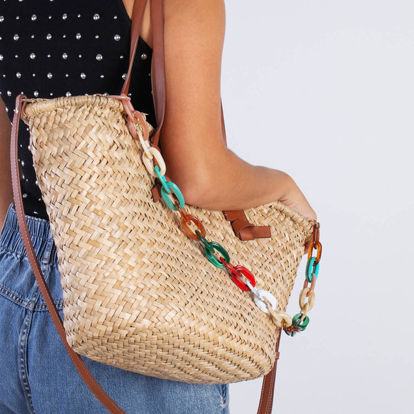 LEATHER COLOR BASKET WITH MULTICOLOR CHAIN DESTIN