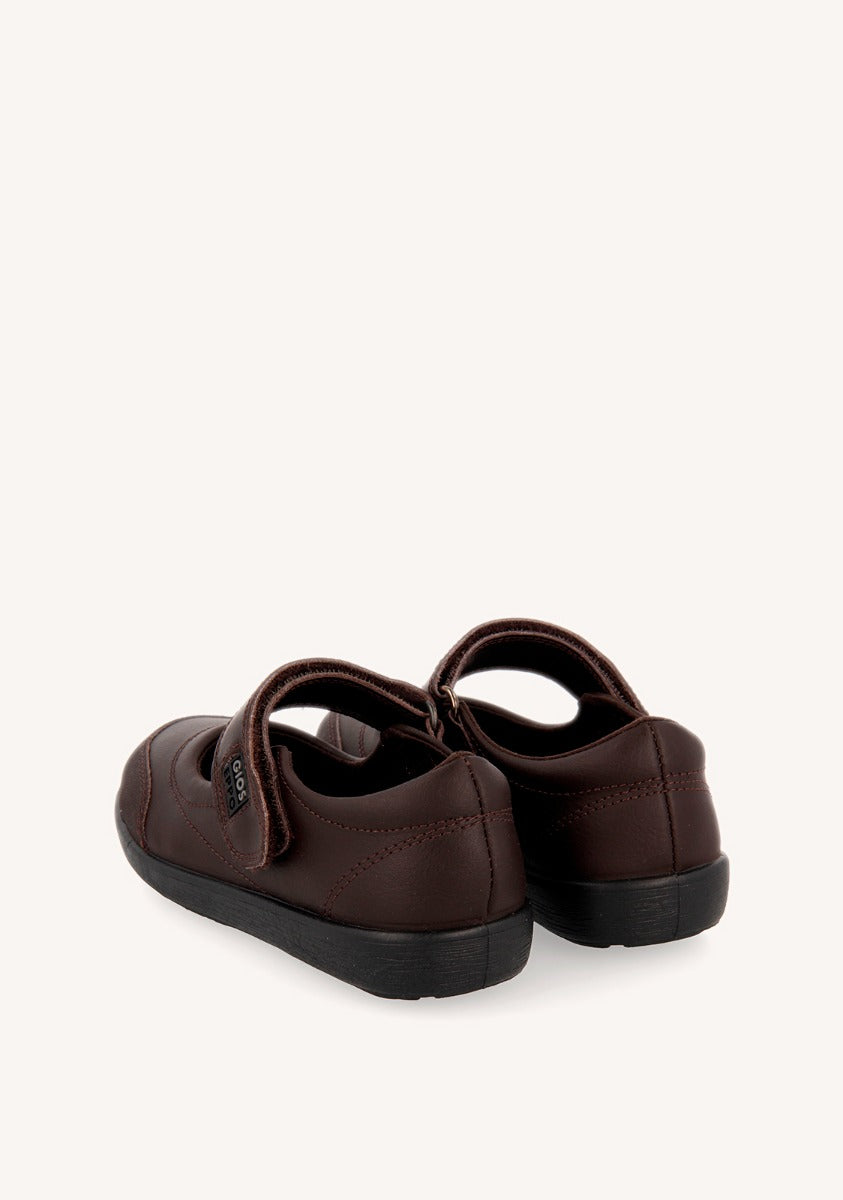 SCARPE DA SCUOLA IN PELLE MARRONE TIPO BALLERINA CON CHIUSURA REGOLABILE LAMBDA