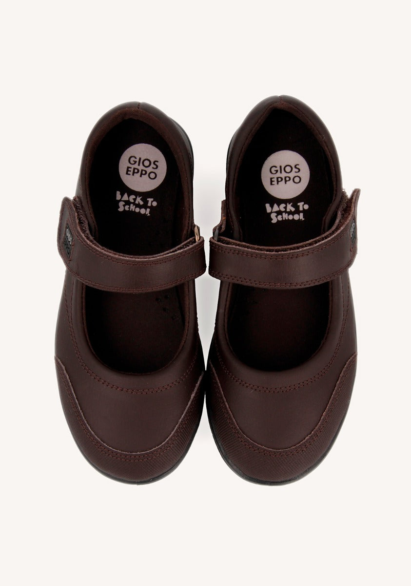 SCARPE DA SCUOLA IN PELLE MARRONE TIPO BALLERINA CON CHIUSURA REGOLABILE LAMBDA
