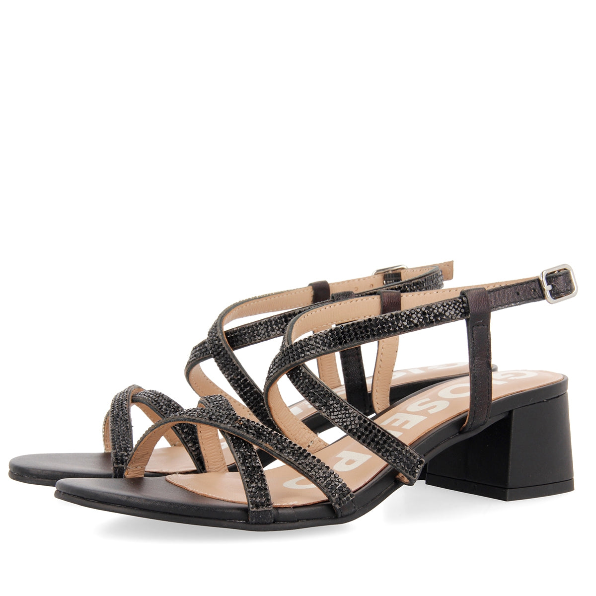 Sandalias de tiras finas negras con tacón medio BRANTLEY