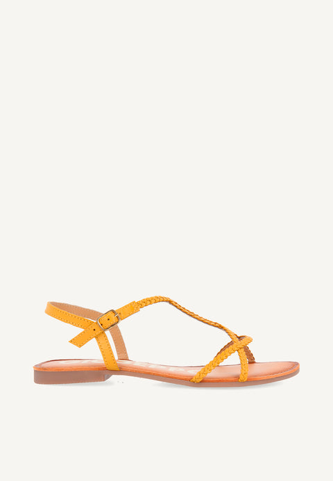 SANDALIAS ESTILO ESCLAVA DE TIRAS TRENZADAS MOSTAZA PARA MUJER OSSIAN