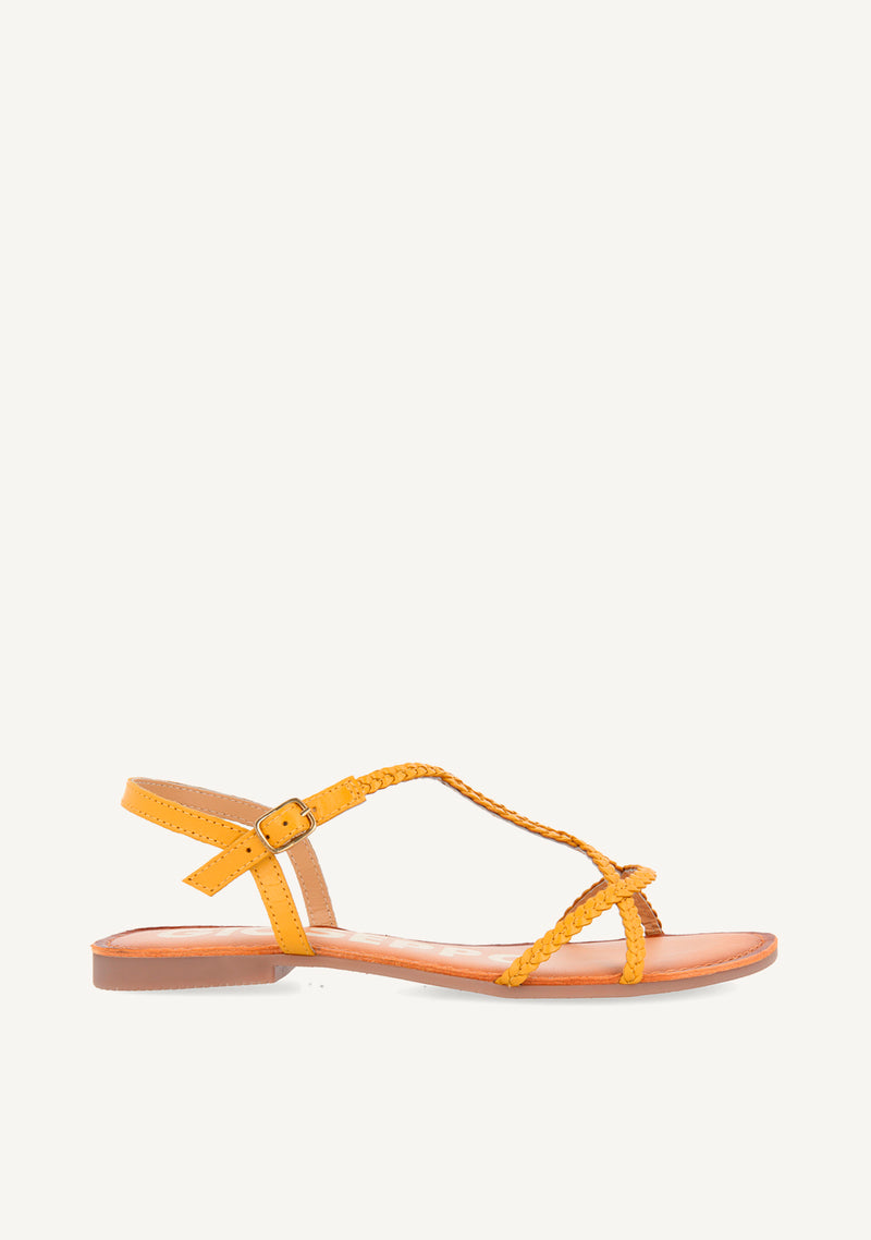 Sandalias estilo esclava de tiras trenzadas mostaza para mujer OSSIAN