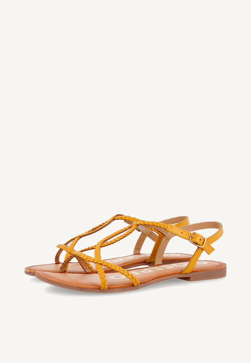 Sandalias estilo esclava de tiras trenzadas mostaza para mujer OSSIAN