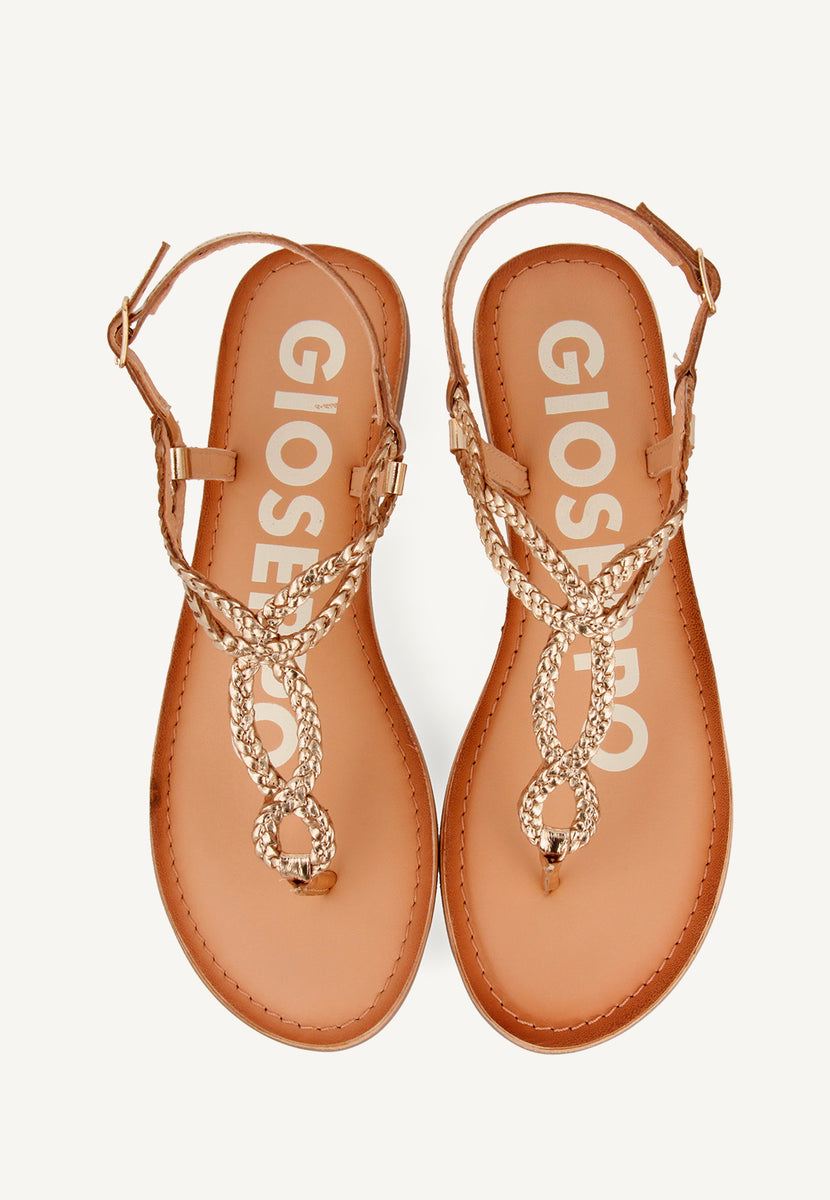 Sandalias de tiras trenzadas doradas para mujer FYFFE