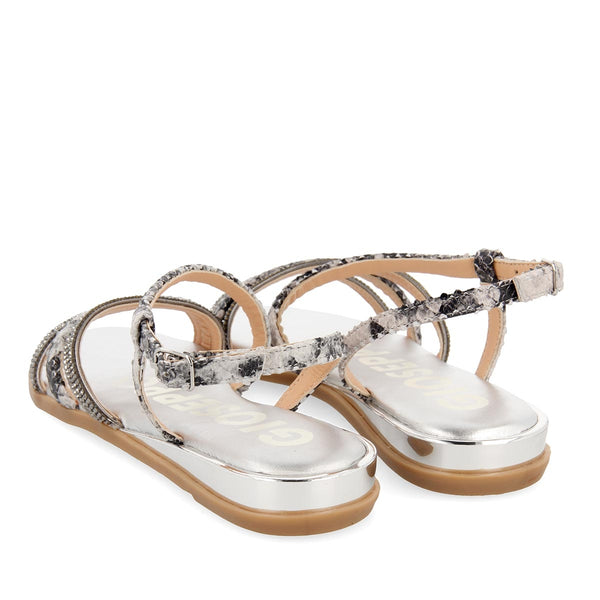 Sandalias de tiras finas en plateado y print de serpiente para mujer FRISCO