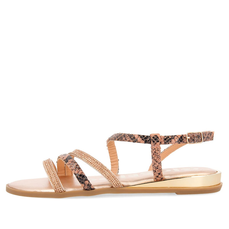Sandalias de tiras finas en oro rosado y print de serpiente para mujer FRISCO