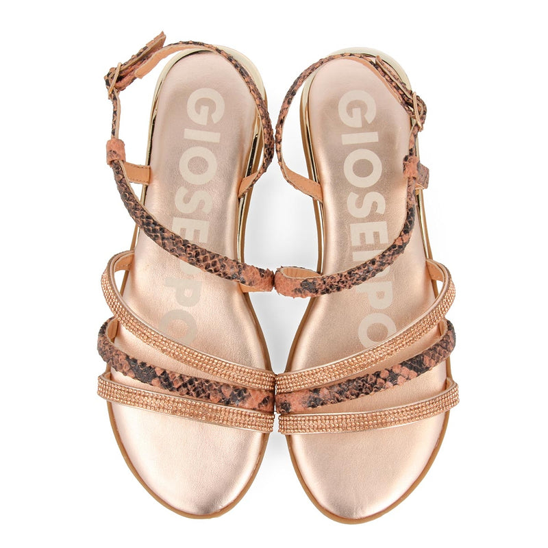 Sandalias de tiras finas en oro rosado y print de serpiente para mujer FRISCO