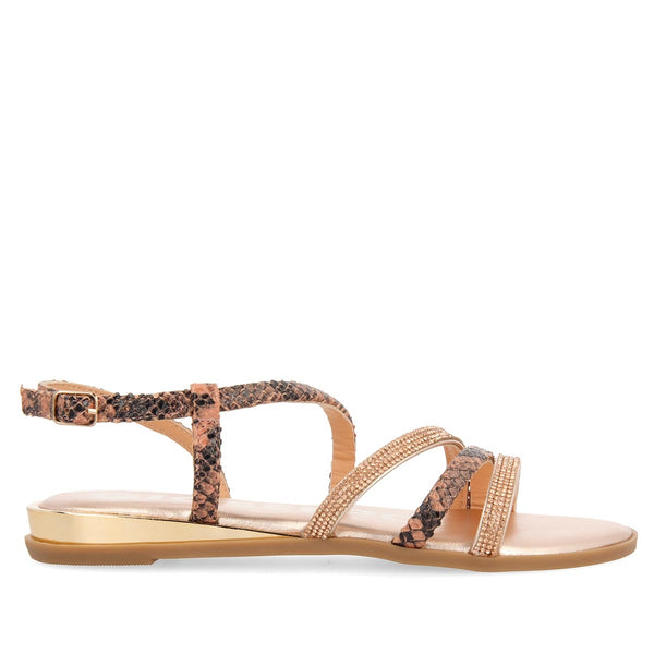 Sandalias de tiras finas en oro rosado y print de serpiente para mujer FRISCO