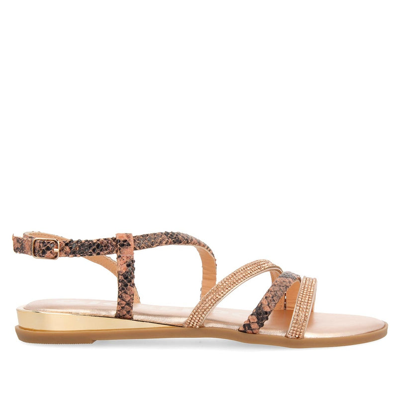 Sandalias de tiras finas en oro rosado y print de serpiente para mujer FRISCO