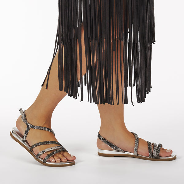 Sandalias de tiras finas en plateado y print de serpiente para mujer FRISCO
