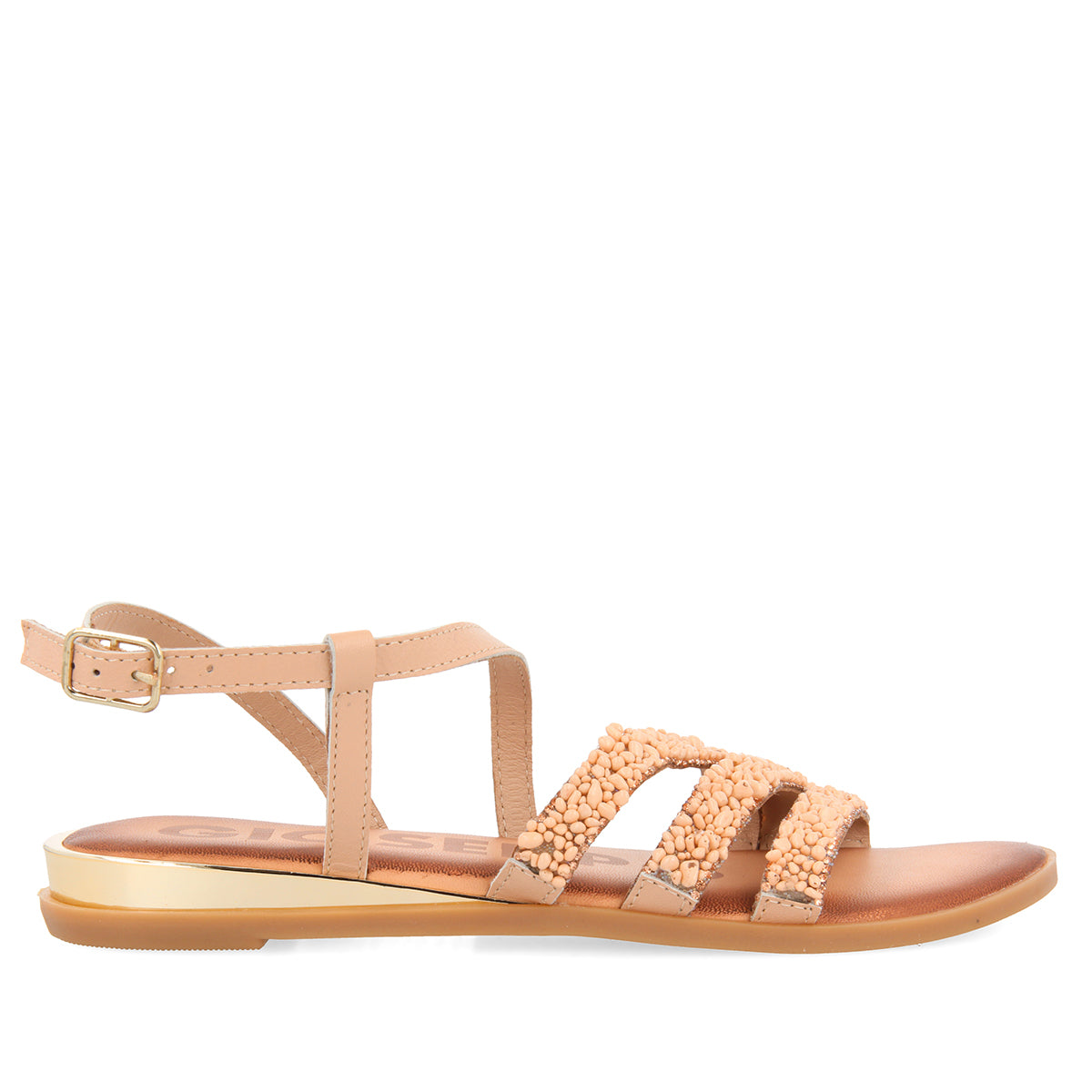 Sandalias en oro rosado con abalorios para mujer GREIG