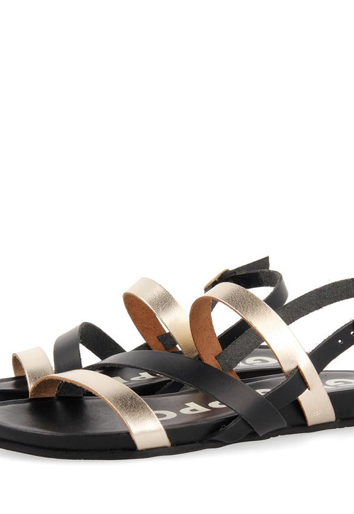 Sandalias de tiras finas negras y doradas para mujer ROSENDALE