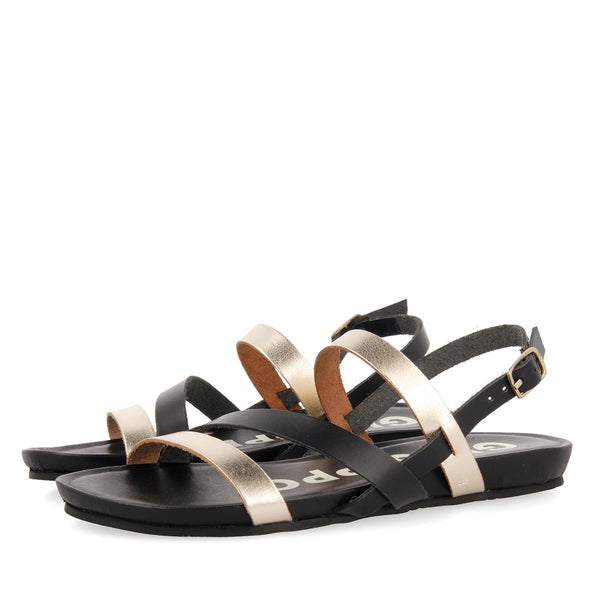 Sandalias de tiras finas negras y doradas para mujer ROSENDALE