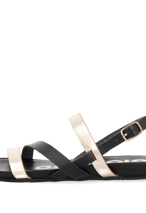 Sandalias de tiras finas negras y doradas para mujer ROSENDALE