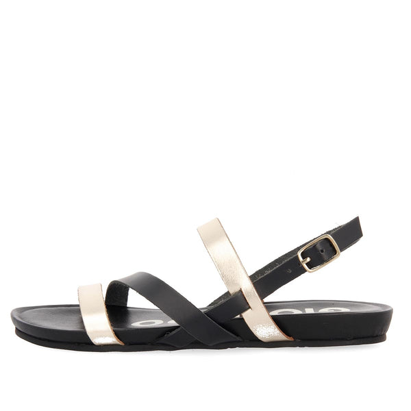 Sandalias de tiras finas negras y doradas para mujer ROSENDALE