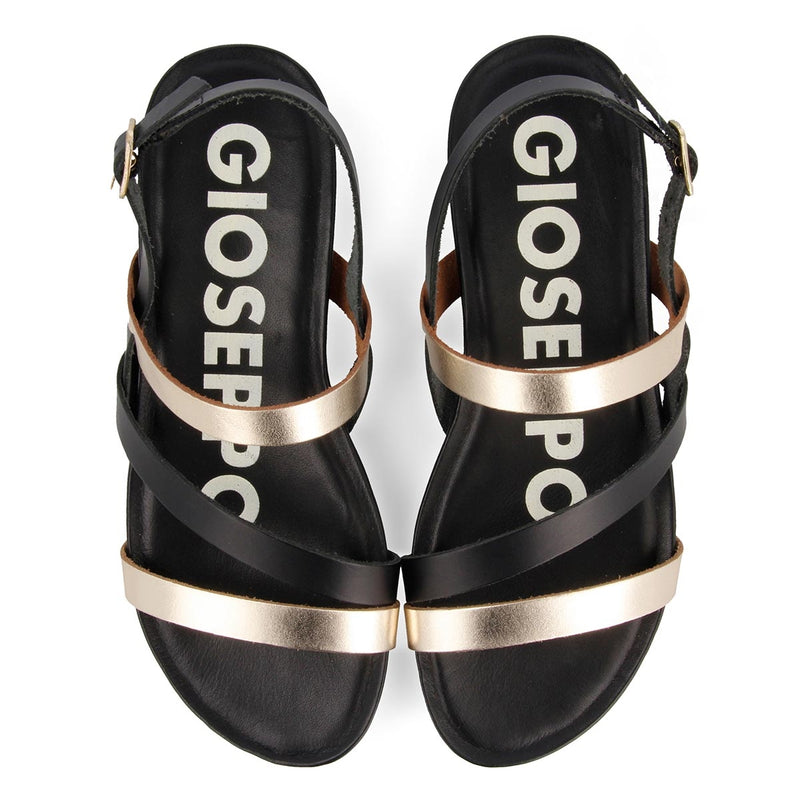 Sandalias de tiras finas negras y doradas para mujer ROSENDALE