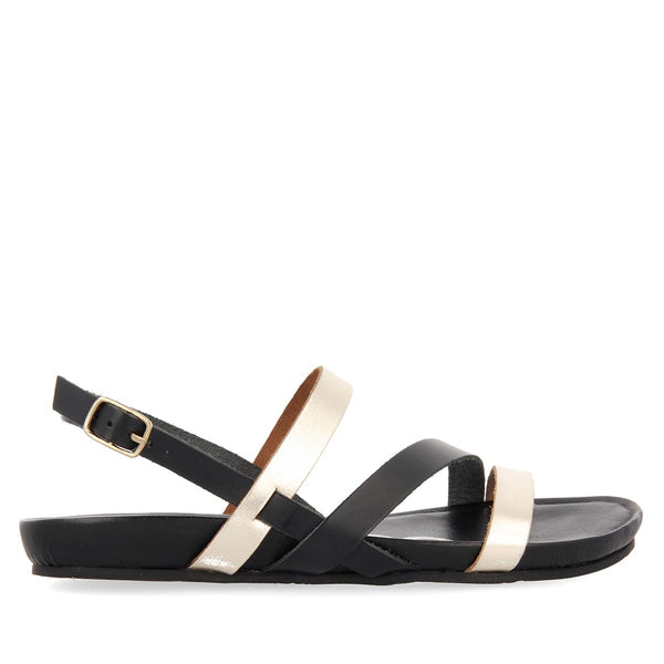 Sandalias de tiras finas negras y doradas para mujer ROSENDALE