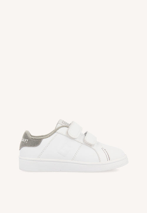 WHITE COLLEGE SNEAKERS WITH GREY DETAILS AND DOUBLE ADJUSTABLE CLOSURE VOLSK