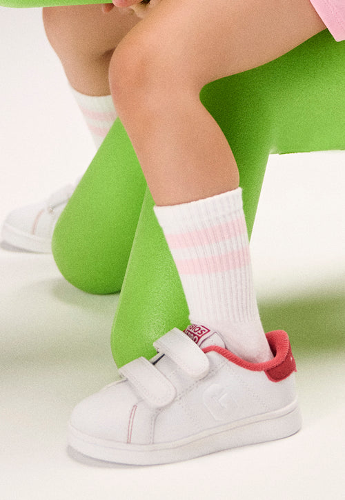 WHITE SCHOOL SNEAKERS WITH PINK DETAIL AND DOUBLE ADJUSTABLE CLOSURE VOLSK