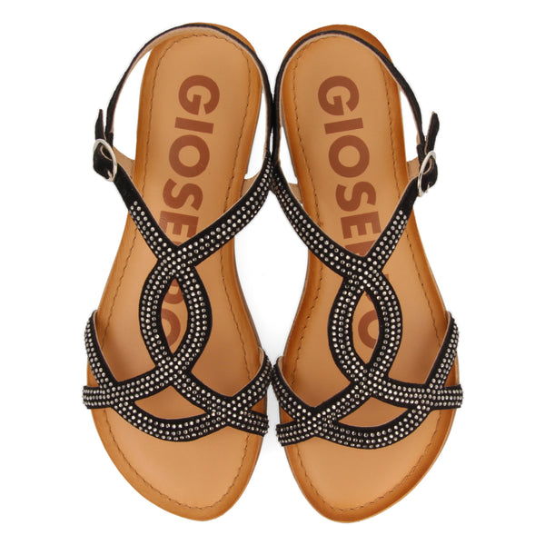 SANDALIAS PLANAS NEGRAS CON ADORNOS PARA MUJER CONOVER