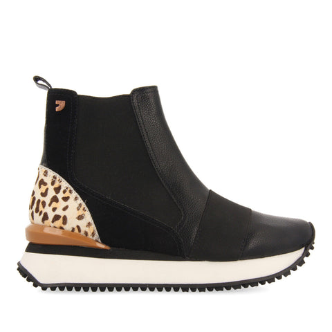 BLACK HIGH TOP SNEAKERS WITH ANIMAL PRINT DETAILS FOR WOMAN LUNNER