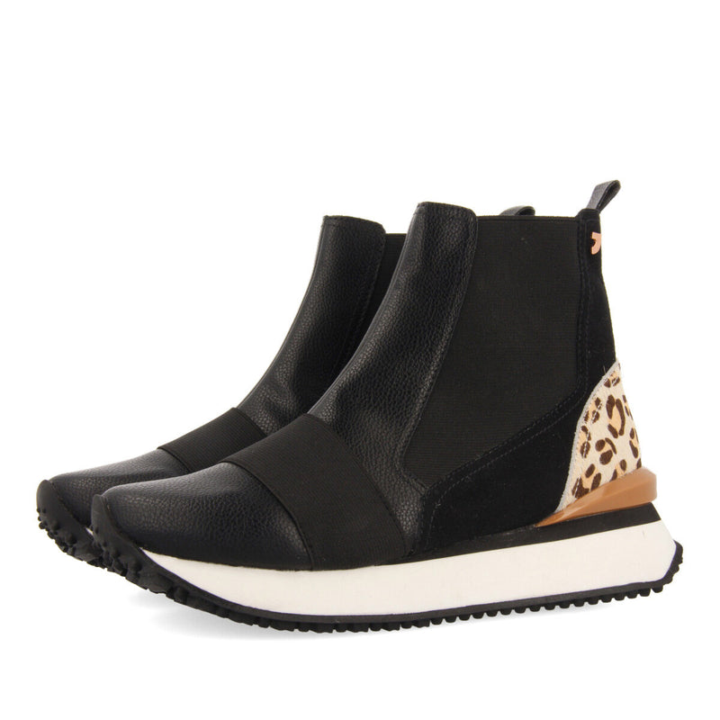Sneakers pretas estilo botim chelsea com detalhes de estampado animal para mulher LUNNER
