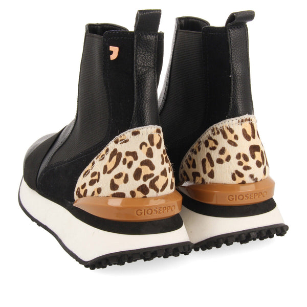 Sneakers pretas estilo botim chelsea com detalhes de estampado animal para mulher LUNNER