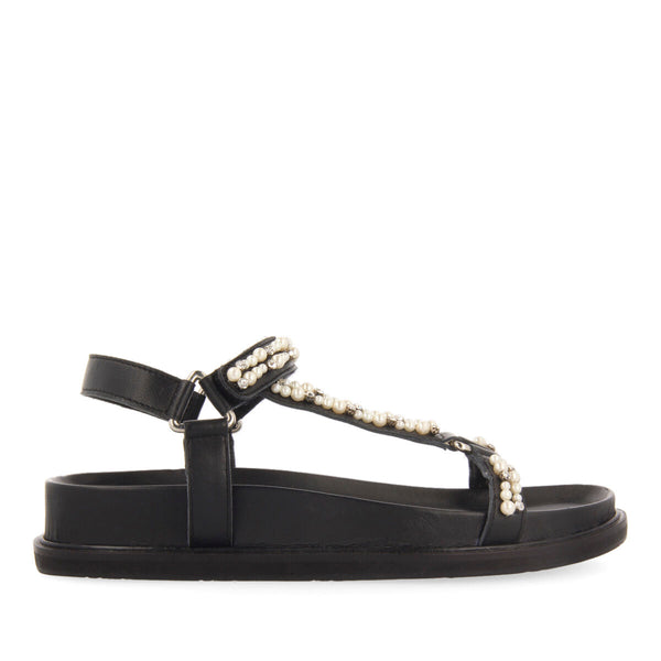 SANDALIAS TIPO BIO EN COLOR NEGRO CON DETALLE DE PERLAS PARA MUJER SLIDELL