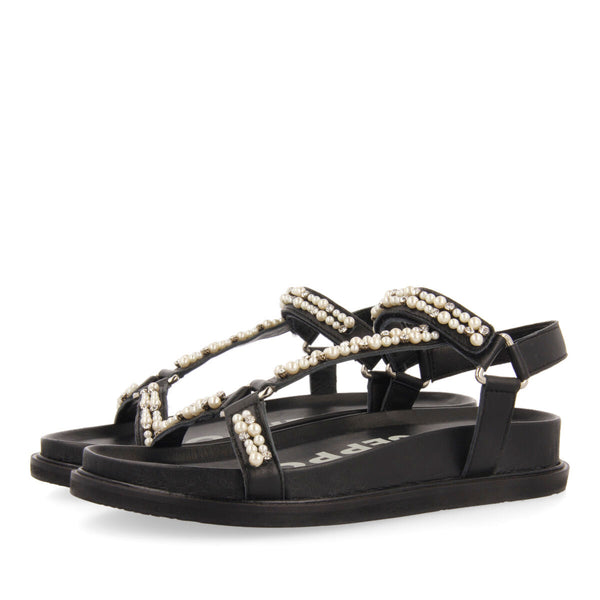 SANDALIAS TIPO BIO EN COLOR NEGRO CON DETALLE DE PERLAS PARA MUJER SLIDELL