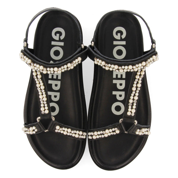 SANDALIAS TIPO BIO EN COLOR NEGRO CON DETALLE DE PERLAS PARA MUJER SLIDELL