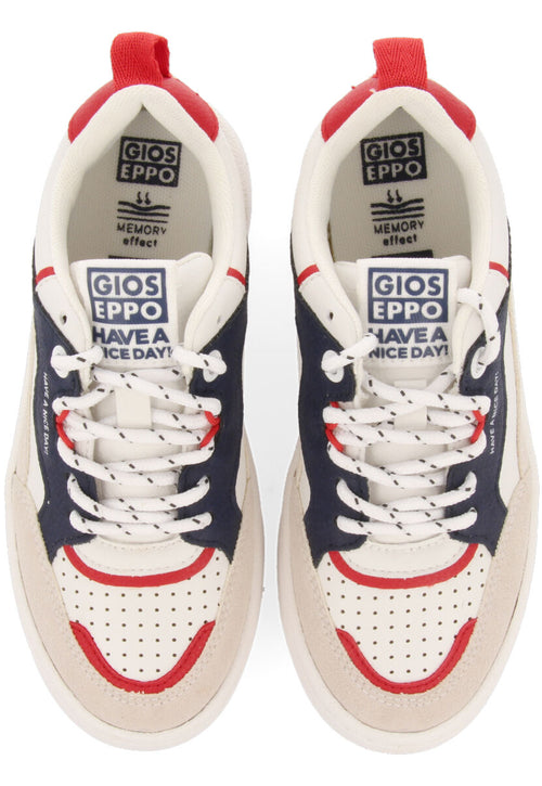 SNEAKERS BLANCAS CON DETALLES AZUL Y ROJO Y CORDONES TIPO TREKKING CARLYLE