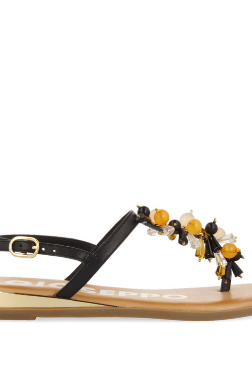 BLACK SANDALS WITH STRAPS AND MULTICOLORED BEADS FOR WOMAN KOMEN