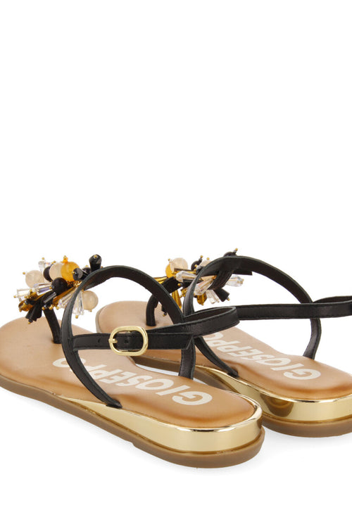 BLACK SANDALS WITH STRAPS AND MULTICOLORED BEADS FOR WOMAN KOMEN