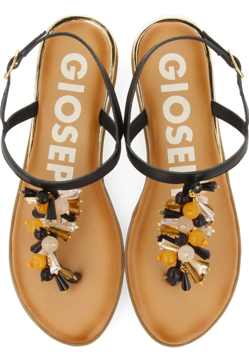 BLACK SANDALS WITH STRAPS AND MULTICOLORED BEADS FOR WOMAN KOMEN