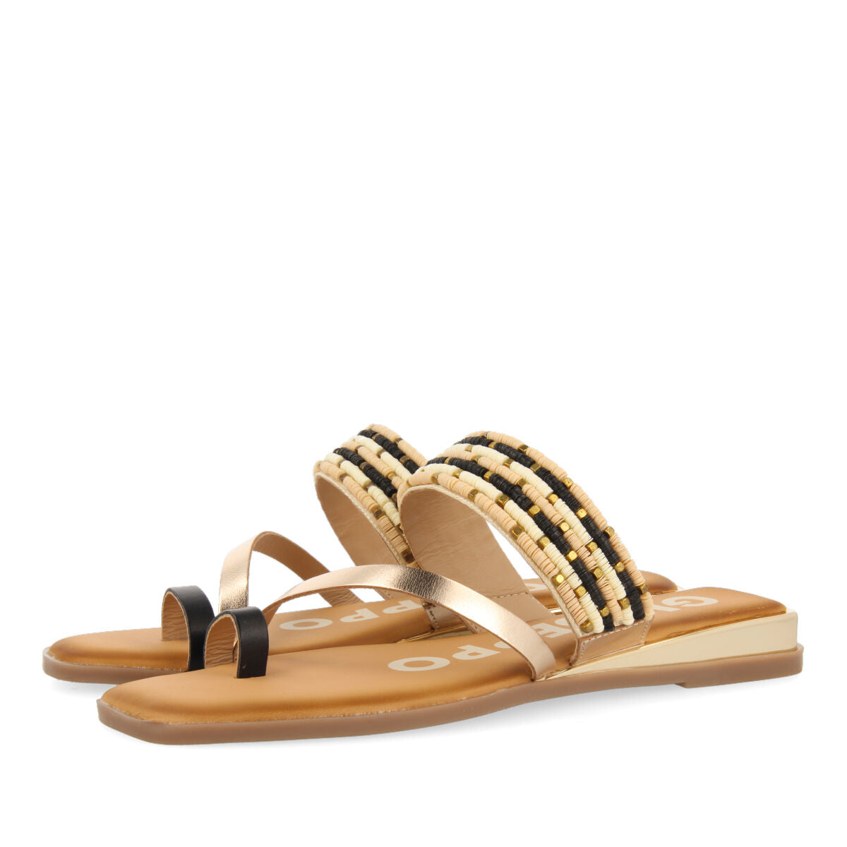 GOLDEN MINI WEDGE SANDALS DETAILED WITH BEADS FOR WOMAN COTTLE