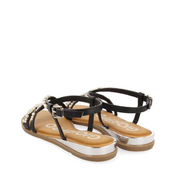 SANDALIAS EN COLOR NEGRO CON DETALLE DE PERLAS Y MINI CUÑA PARA MUJER JENNE