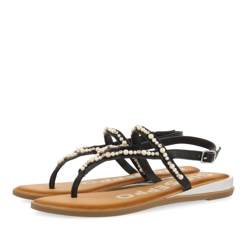 SANDALIAS EN COLOR NEGRO CON DETALLE DE PERLAS PARA MUJER KLEBERG