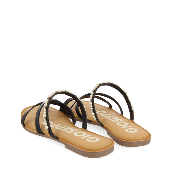 SANDALIAS PLANAS EN COLOR NEGRO CON DETALLE DE PERLAS PARA MUJER LEBU