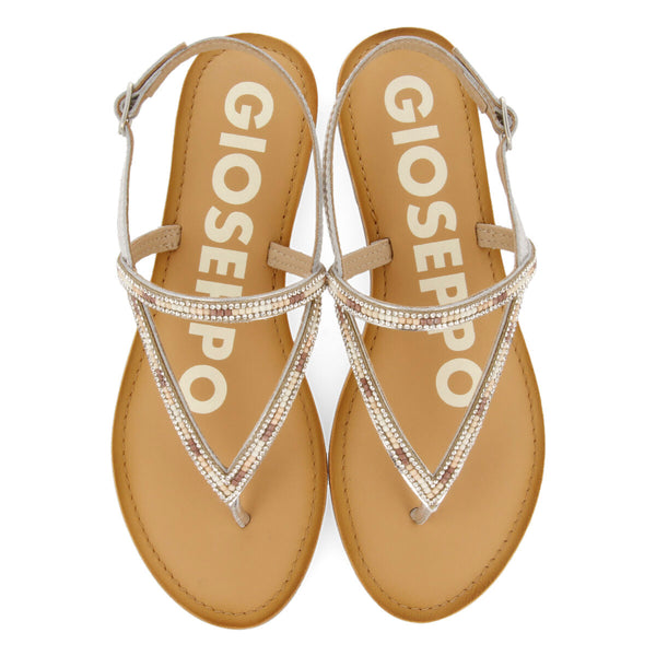 SANDALIAS PLATA CON TIRAS Y ADORNO DE CUENTAS PARA MUJER SULLANA