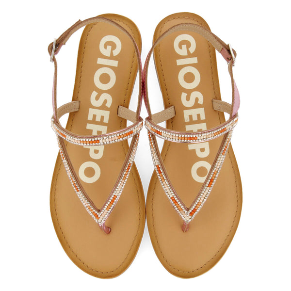 SANDALIAS ROSAS CON TIRAS Y ADORNO DE CUENTAS PARA MUJER SULLANA