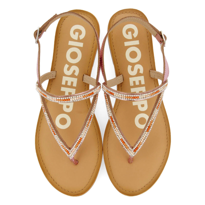 SANDALIAS ROSAS CON TIRAS Y ADORNO DE CUENTAS PARA MUJER SULLANA