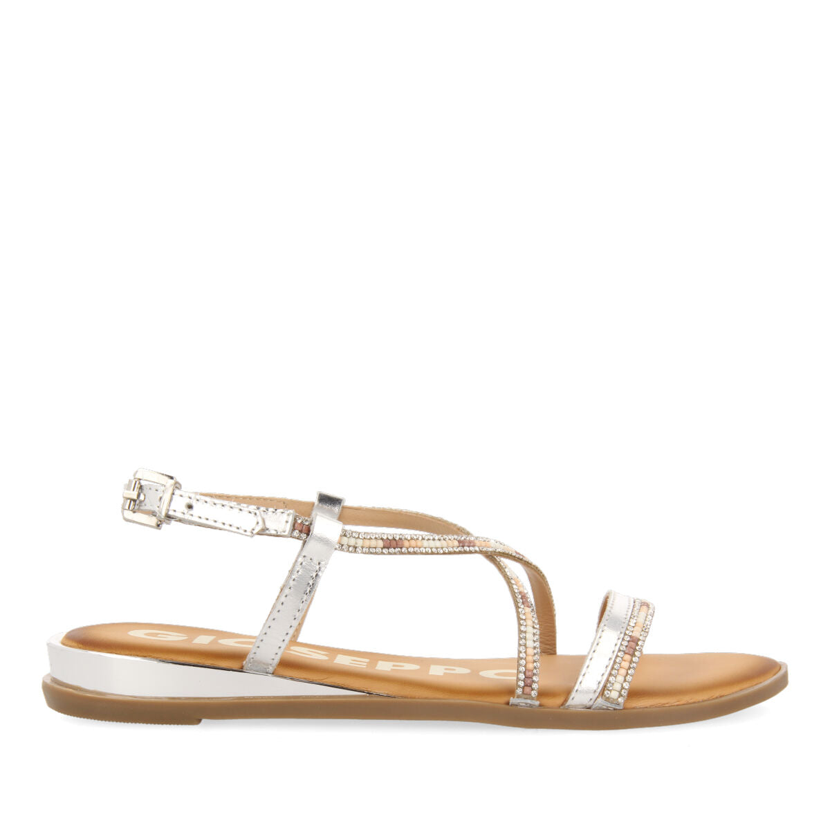 SILVER SANDALS WITH STRAPS AND MULTICOLORED BEADS FOR WOMAN BARACOA
