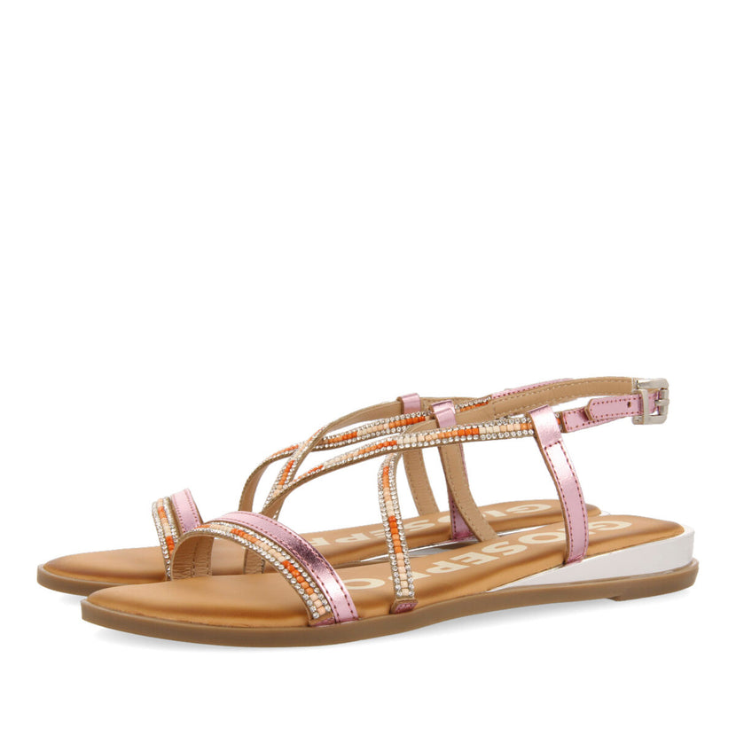 SANDALIAS ROSAS CON TIRAS Y CUENTAS MULTICOLOR PARA MUJER BARACOA
