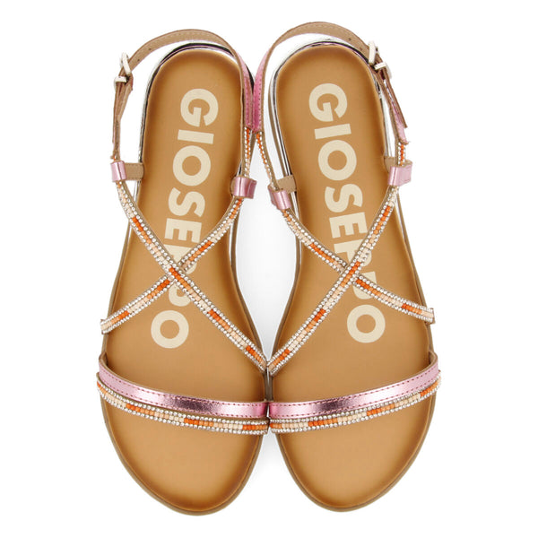 SANDALIAS ROSAS CON TIRAS Y CUENTAS MULTICOLOR PARA MUJER BARACOA
