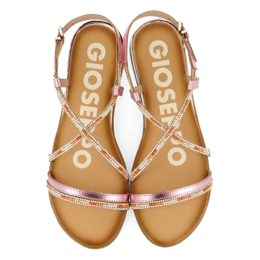 SANDALIAS ROSAS CON TIRAS Y CUENTAS MULTICOLOR PARA MUJER BARACOA