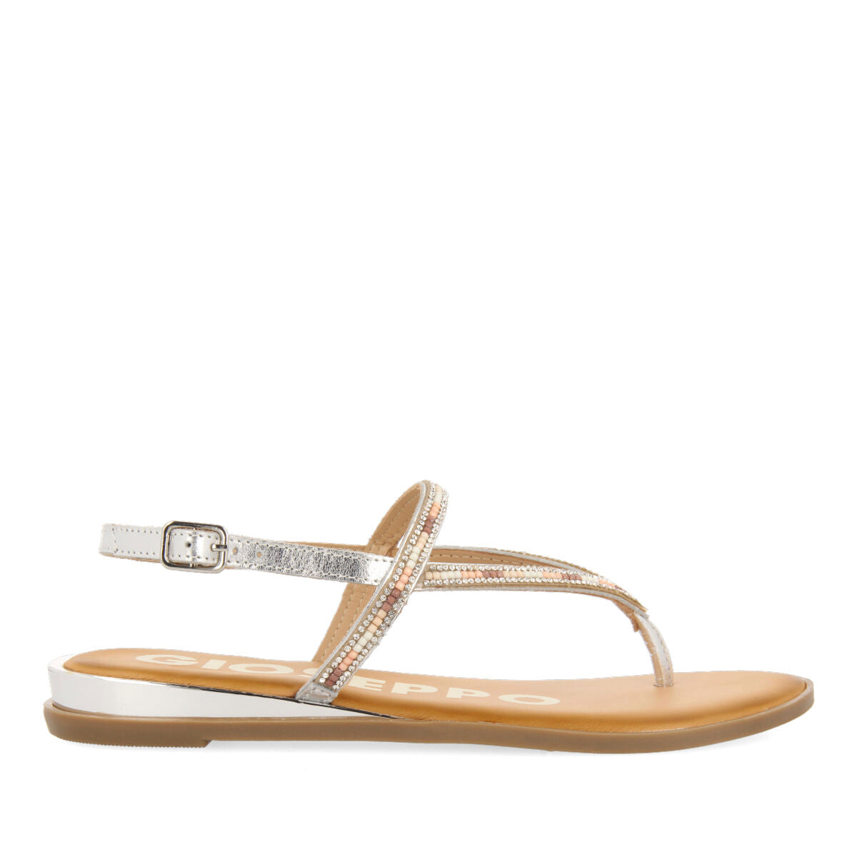 SILVER SANDALS WITH STRAPS AND MULTICOLORED BEADS FOR WOMAN BELCHER