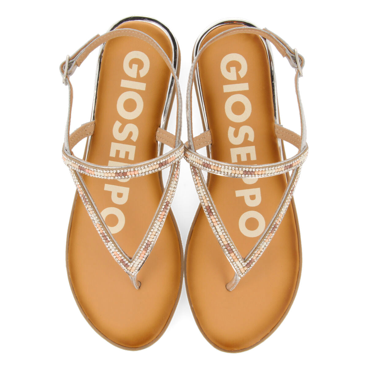 SILVER SANDALS WITH STRAPS AND MULTICOLORED BEADS FOR WOMAN BELCHER